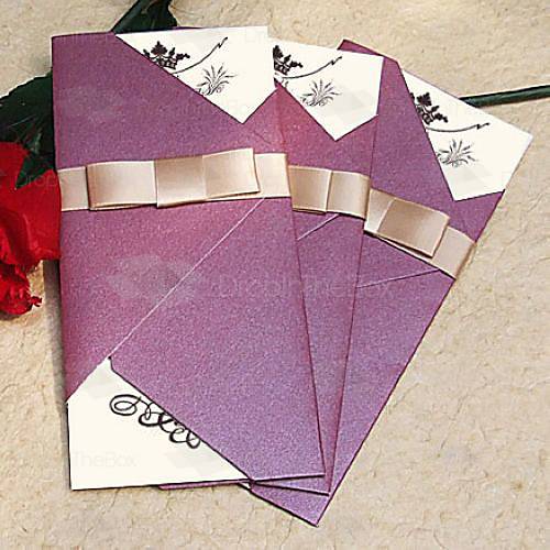 wholesale Vintage Sparkling Purple Wedding Invitation With Gold Ribbon Set