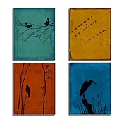 Peinture à l'huile réalisée à la main abstraite sur canevas tendu - Set de 4