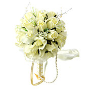 élégant bouquet de lumière jaune mariage ronde / bouquet de mariée en mousseline de soie avec des perles de décoration (0797-sim022)