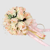 élégant bouquet de mariage champagne ronde / bouquet de mariée en mousseline de soie avec des perles de décoration (0797-sim023)