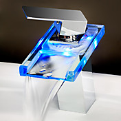 Single Handle Color Changing LED Waterfall Bathroom Sink Faucet (Chrome Finish)