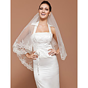 à un seul niveau voile de tulle de mariée en dentelle doigt applique bord