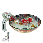 colourfull évier récipient en verre trempé avec robinet cascade, de la pop - du drain et la bague de montage