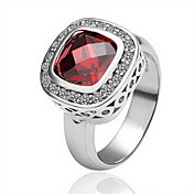 superbe Plaqué or 18k carré rouge anneau de mode de cristal