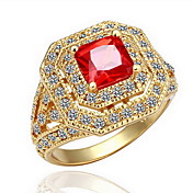 superbe Plaqué or 18k carré rouge anneau de mode de cristal