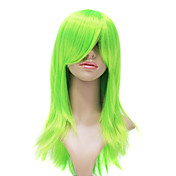 capless synthétique de haute qualité vert de la mode longue perruque partie droite