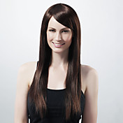 capless longue ligne droite brun Bang synthétiques latéraux perruque