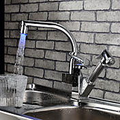 Contemporary Color Changing LED Pull Out Kitchen Faucet-Chrome Finish