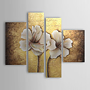 Peinture à l'huile réalisée à la main florale sur canevas tendu - Set de 4