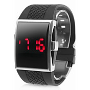 Square Silver Dial Black Silicone Band LED Wrist Watch