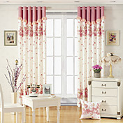 (Two Panels) Pink Floral Print Energy Saving Curtains