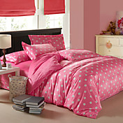 Grands points blancs 4 pièces modernes velours rose couette pleine de consigne de couverture