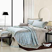 4 PCS Bleu Coton Jacquard géométrique Full / Queen housse de couette