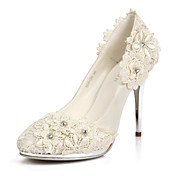 élégant satin pompes à talons aiguilles talon / pointe fermée avec fleurs de mariage / partie chaussures