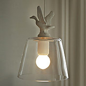 60W Artistique Pendant Light avec abat-jour en verre de haute transparent à Bird Feature