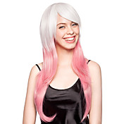 capless synthétique de haute qualité blanc et rose longue perruque partie droite