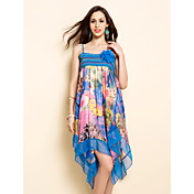 flore ts courroie d'impression de mousseline de soie robe midi