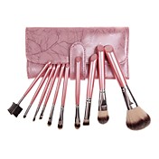 10PCS Rose Poignée brosse cosmétiques Set Avec Free étui en cuir rose