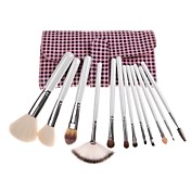 12PCS White Handle Cosmetic Brush Set With Free Grid Pink Pouch