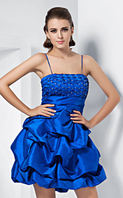 spaghetti de robe de boule bretelles robe de cocktail courte / mini taffetas avec bretelles amovibles