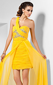 gaine / colonne une chérie parole longueur avant fendu robe de soirée en mousseline de soie d'épaule