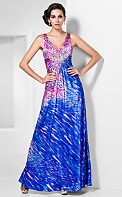 gaine / colonne v-cou robe de satin parole longueur avec des détails en cristal