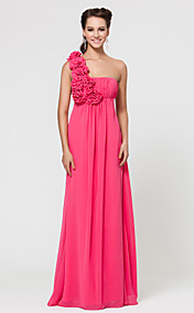 gaine / colonne une épaule-parole longueur robe de demoiselle d'honneur en mousseline de soie avec fleur (s)