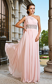  gaine / colonne une épaule-parole longueur robe de soirée en mousseline de soie