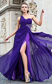 gaine / colonne une épaule-parole longueur robe de soirée en mousseline de soie