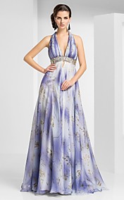 Sheath/Column Halter Floor-length Chiffon Evening Dress With Pattern/Print