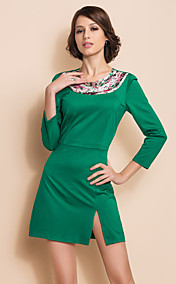 Contrairement ts col rond manches trois-quarts robe fendue