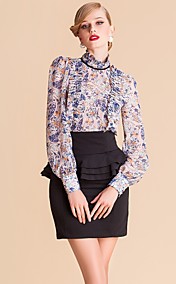 Imprimer TS stand en mousseline de soie à volants Chemisier col shirt