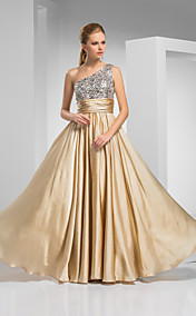  gaine / colonne une épaule-parole longueur satin robe du soir en mousseline de soie et de