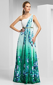 Gaine / colonne une épaule-parole longueur robe de soirée en mousseline de soie