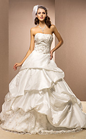 robe de bal bretelles train chapelle robe de mariée en taffetas avec pick-up