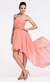 robe de demoiselle d'honneur de mousseline de soie asymétrique A-ligne bretelles