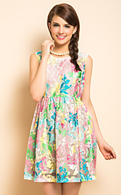 TS broderie Organza Robe sans manches Slim