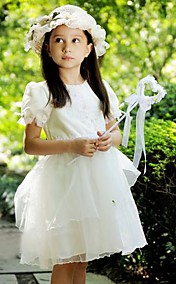 belle bouffée ballon manche satiné / tulle mariage / soirée robe de demoiselle court