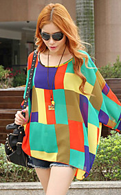 Mousseline de soie surdimensionné Color Block chemisier des femmes