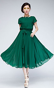 Women's Chiffon Midi Dress with Self-belt