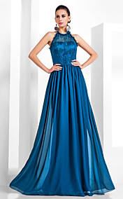 gaine / colonne halter-parole longueur mousseline de soie et dentelle robe de soirée