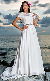  gaine / colonne bijou les trains tribunal robe de mariée en mousseline de soie