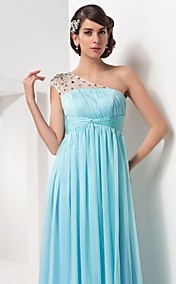  robe A-ligne une épaule-parole longueur mousseline de soie et tulle soir