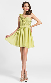 robe de cocktail A-ligne une épaule court / mini chiffon