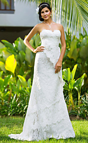 gaine / colonne sweetheart tribunal train robe de mariée en dentelle mousseline de soie