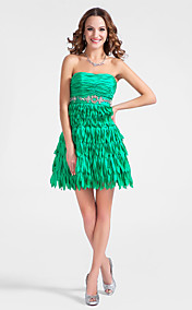 étirement robe de cocktail en satin court / mini A-ligne bretelles