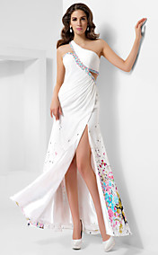 une ligne un satin parole longueur robe de soirée en mousseline de soie d'épaule