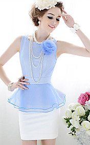 Contraste Couleur Fleur Peplum organza Robe moulante épissure 3D des femmes