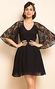 TS Dentelle vintage Flare robe à manches en mousseline de soie