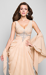 gaine / colonne v-cou-parole longueur robe de soirée en mousseline de soie avec une enveloppe